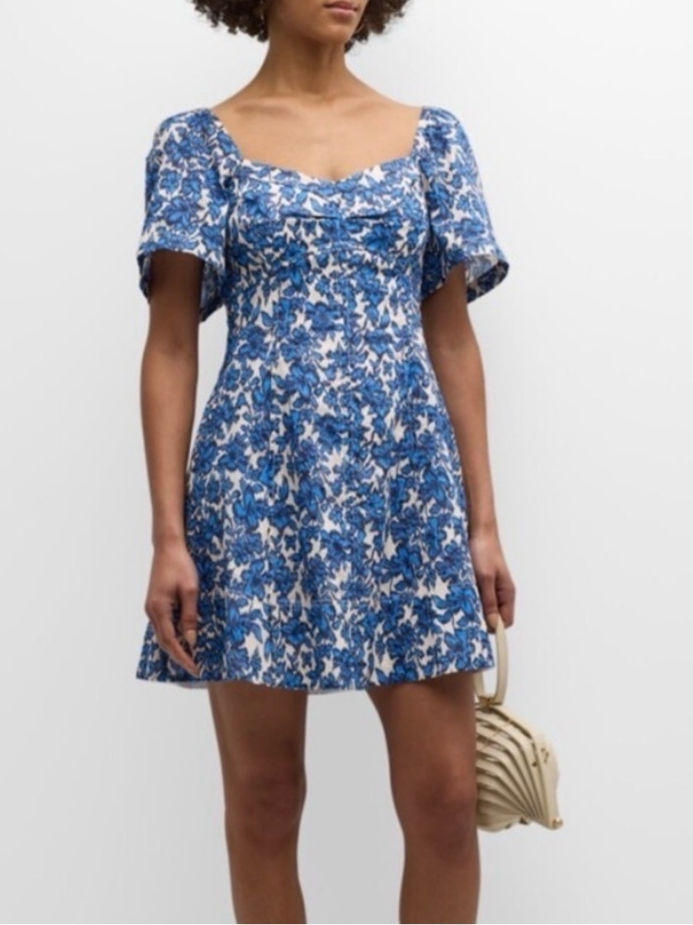 NWT Tanya Taylor Kit Cotton Poplin Sweetheart Mini Dress Size 6 Blue Floral
